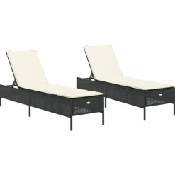 MAISON EXCLUSIVE - Chaises longues avec coussins lot de 2 noir résine tressée