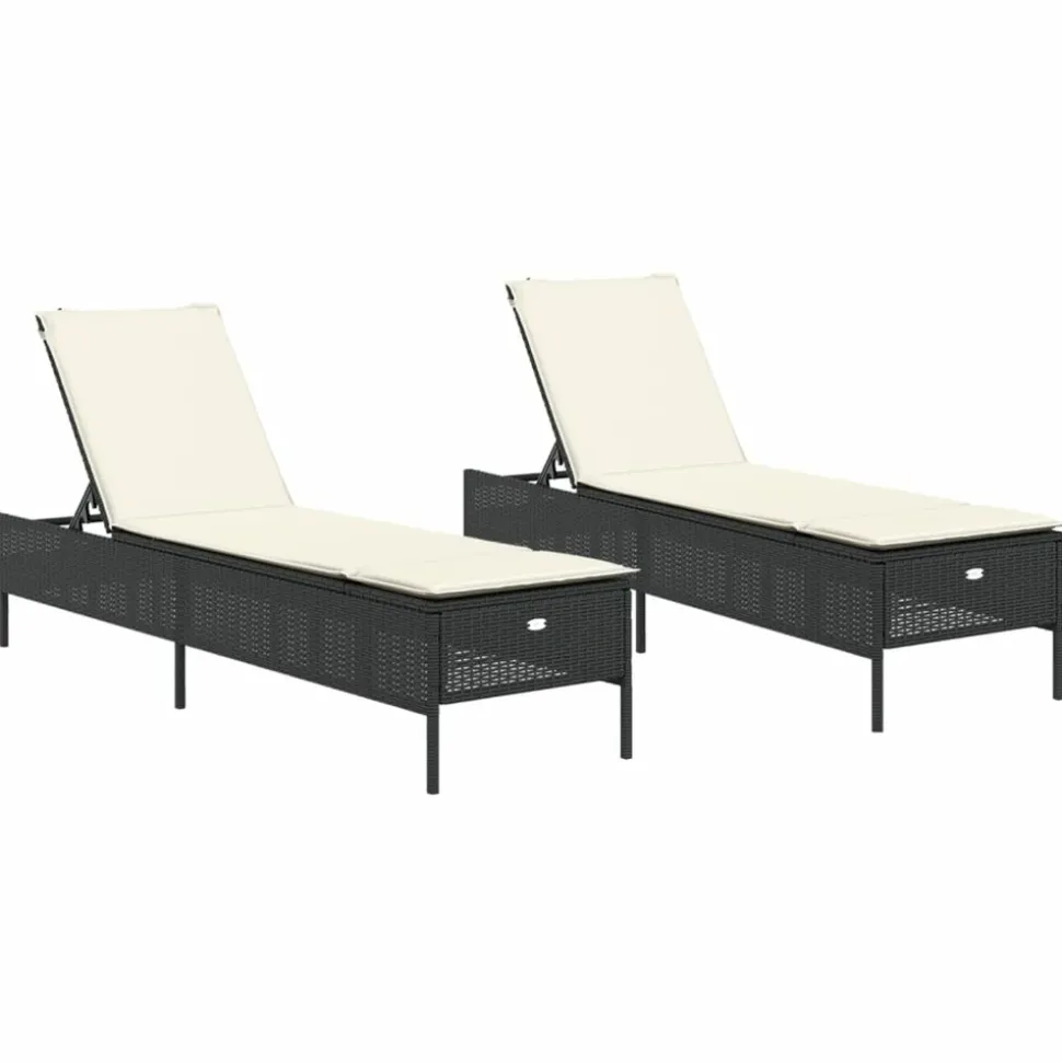 MAISON EXCLUSIVE - Chaises longues avec coussins lot de 2 noir résine tressée