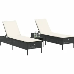 MAISON EXCLUSIVE - Chaises longues avec coussins lot de 2 noir résine tressée
