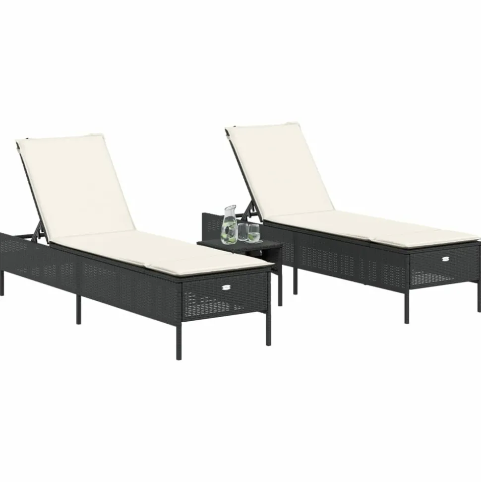 MAISON EXCLUSIVE - Chaises longues avec coussins lot de 2 noir résine tressée