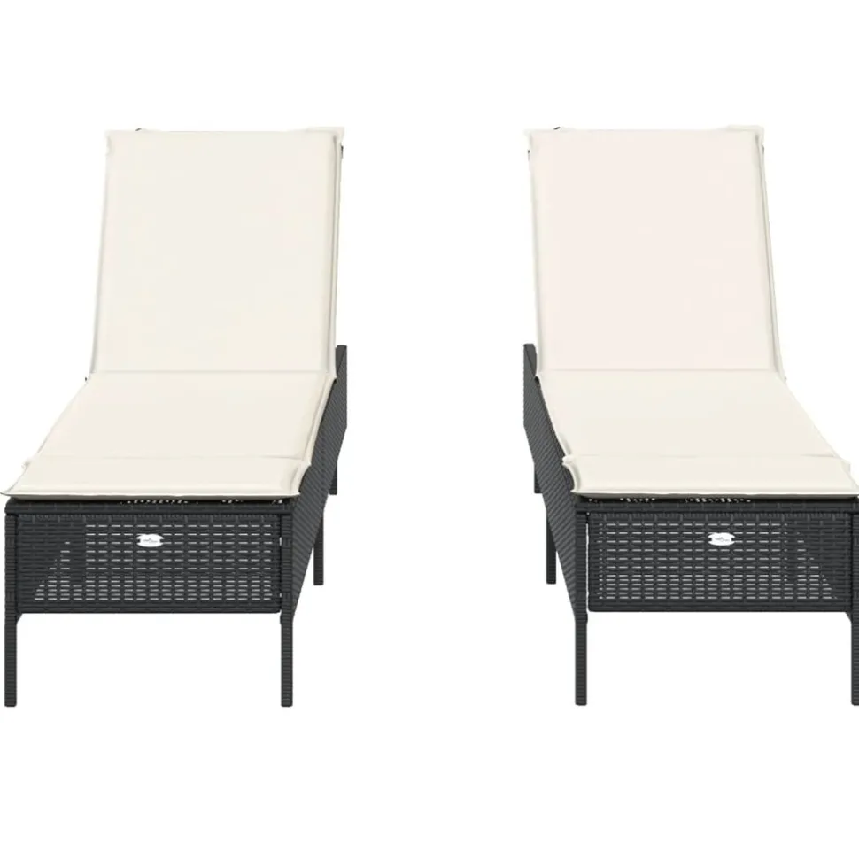 MAISON EXCLUSIVE - Chaises longues avec coussins lot de 2 noir résine tressée