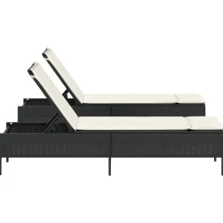 MAISON EXCLUSIVE - Chaises longues avec coussins lot de 2 noir résine tressée