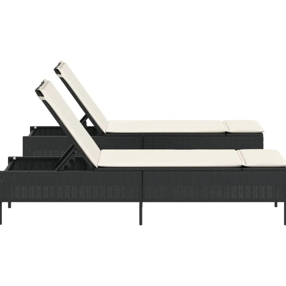 MAISON EXCLUSIVE - Chaises longues avec coussins lot de 2 noir résine tressée