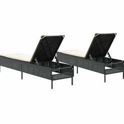 MAISON EXCLUSIVE - Chaises longues avec coussins lot de 2 noir résine tressée