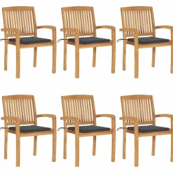 MAISON EXCLUSIVE - Chaises de jardin empilables avec coussins lot de 6 teck solide