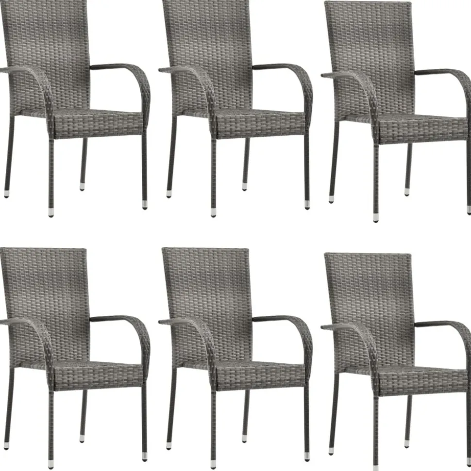 MAISON EXCLUSIVE - Chaises empilables d'extérieur lot de 6 gris résine tressée