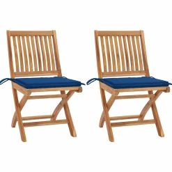 MAISON EXCLUSIVE - Chaises de jardin lot de 2 et coussins bleu royal bois de teck
