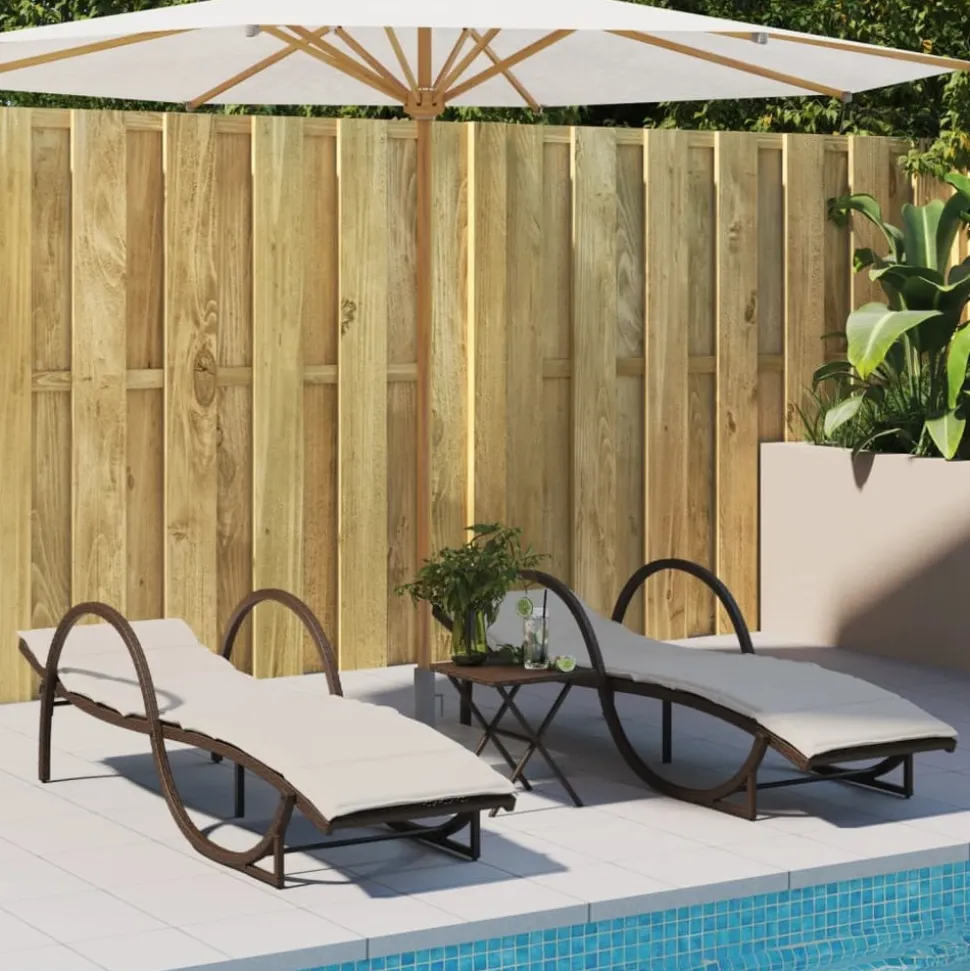 MAISON EXCLUSIVE - Chaises longues lot de 2 avec coussins marron résine tressée