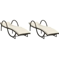 MAISON EXCLUSIVE - Chaises longues lot de 2 avec coussins marron résine tressée