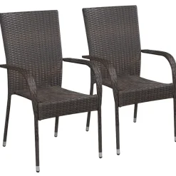 MAISON EXCLUSIVE - Chaises empilables d'extérieur lot de 2 résine tressée marron