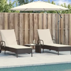 MAISON EXCLUSIVE - Chaises longues avec coussins lot de 2 noir résine tressée