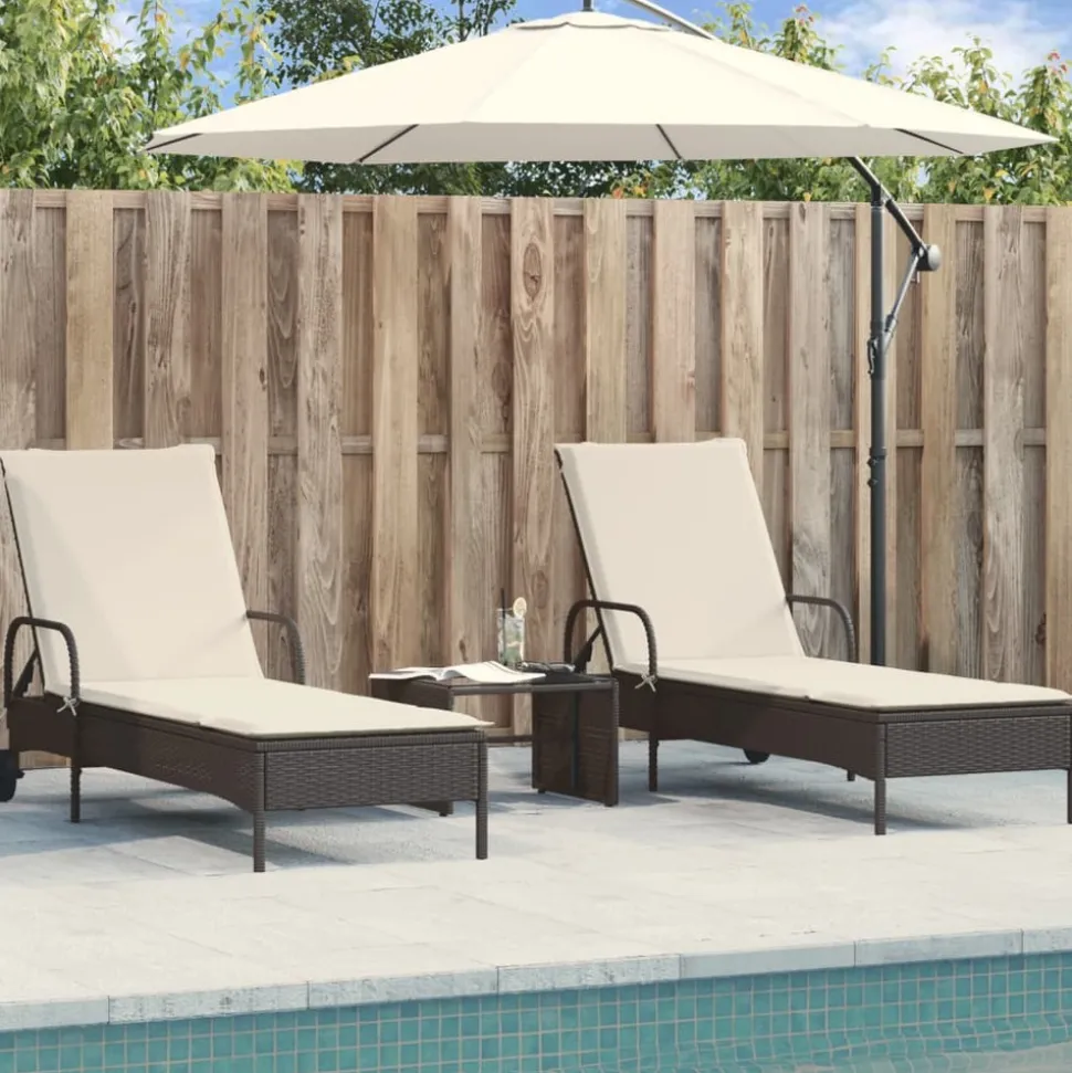 MAISON EXCLUSIVE - Chaises longues avec coussins lot de 2 noir résine tressée