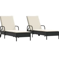 MAISON EXCLUSIVE - Chaises longues avec coussins lot de 2 noir résine tressée