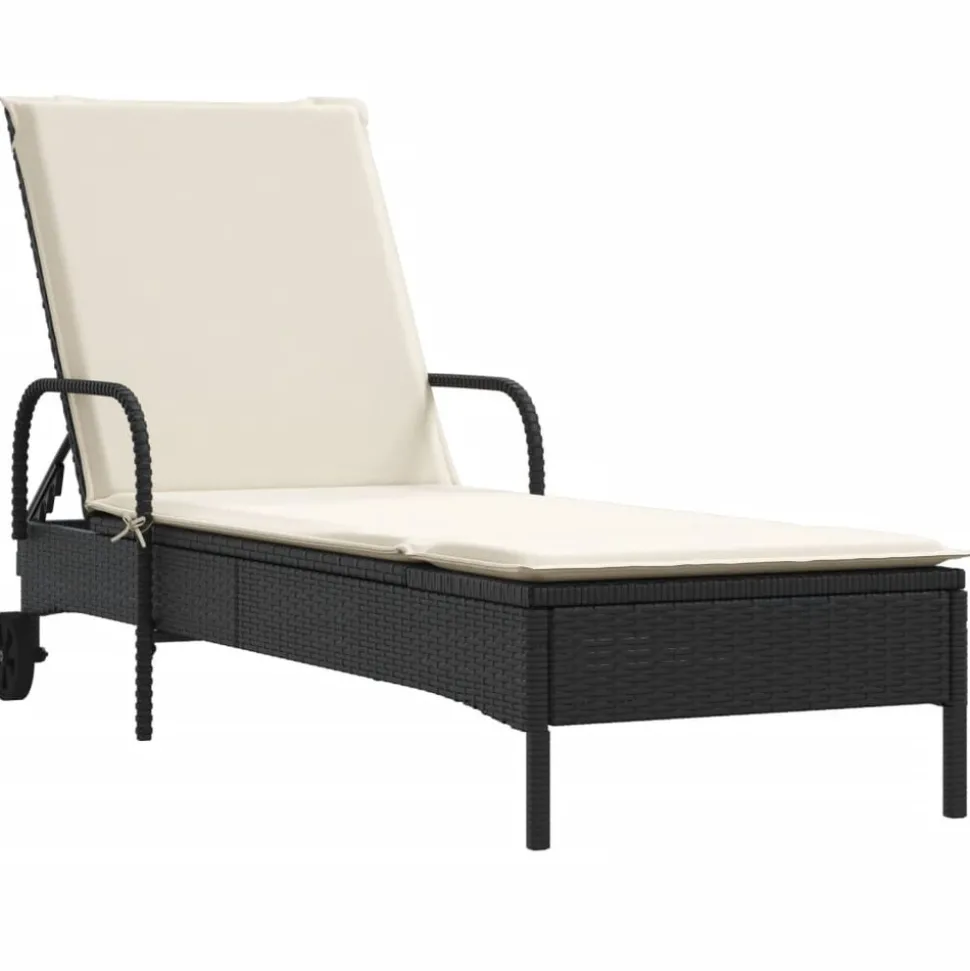 MAISON EXCLUSIVE - Chaises longues avec coussins lot de 2 noir résine tressée