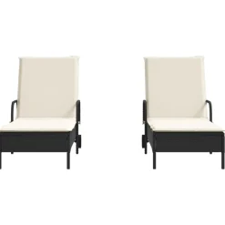 MAISON EXCLUSIVE - Chaises longues avec coussins lot de 2 noir résine tressée
