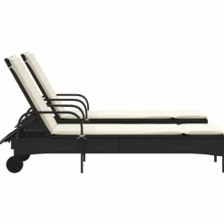 MAISON EXCLUSIVE - Chaises longues avec coussins lot de 2 noir résine tressée