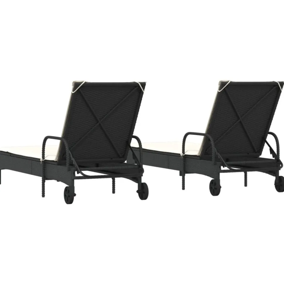 MAISON EXCLUSIVE - Chaises longues avec coussins lot de 2 noir résine tressée