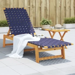 MAISON EXCLUSIVE - Chaises longues bleu foncé bois d'acacia solide et tissu