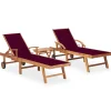 MAISON EXCLUSIVE - Chaises longues lot de 2 avec table et coussin bois teck solide