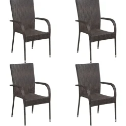 MAISON EXCLUSIVE - Chaises empilables d'extérieur lot de 4 résine tressée marron