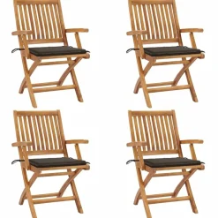 MAISON EXCLUSIVE - Chaises pliables de jardin avec coussins lot de 4 teck solide