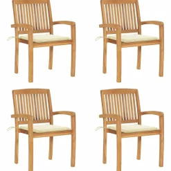 MAISON EXCLUSIVE - Chaises de jardin empilables avec coussins lot de 4 teck solide