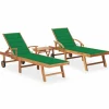 MAISON EXCLUSIVE - Chaises longues lot de 2 avec table et coussin bois teck solide