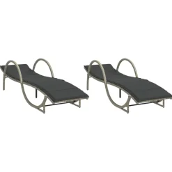 MAISON EXCLUSIVE - Chaises longues lot de 2 et coussins gris clair résine tressée