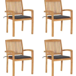 MAISON EXCLUSIVE - Chaises de jardin empilables avec coussins lot de 4 teck solide