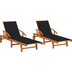 MAISON EXCLUSIVE - Chaises longues lot de 2 avec coussins bois d'acacia solide