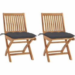 MAISON EXCLUSIVE - Chaises de jardin lot de 2 et coussins anthracite bois de teck
