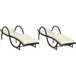 MAISON EXCLUSIVE - Chaises longues lot de 2 avec coussins noir résine tressée