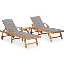 MAISON EXCLUSIVE - Chaises longues lot de 2 avec table et coussin bois teck solide
