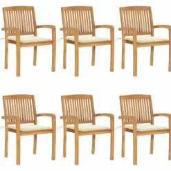 MAISON EXCLUSIVE - Chaises de jardin empilables avec coussins lot de 6 teck solide