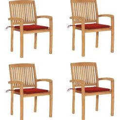 MAISON EXCLUSIVE - Chaises de jardin empilables avec coussins lot de 4 teck solide