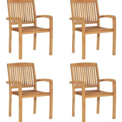 MAISON EXCLUSIVE - Chaises de jardin empilables avec coussins lot de 4 teck solide