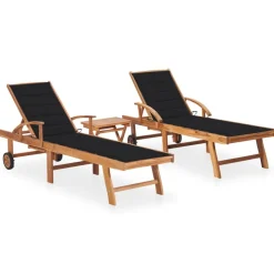 MAISON EXCLUSIVE - Chaises longues lot de 2 avec table et coussin bois teck solide