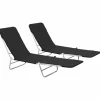 MAISON EXCLUSIVE - Chaises longues pliables lot de 2 acier et tissu noir