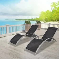 MAISON EXCLUSIVE - Chaises longues avec table aluminium noir