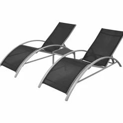MAISON EXCLUSIVE - Chaises longues avec table aluminium noir