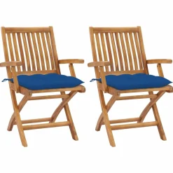 MAISON EXCLUSIVE - Chaises de jardin lot de 2 et coussins bleu bois de teck massif