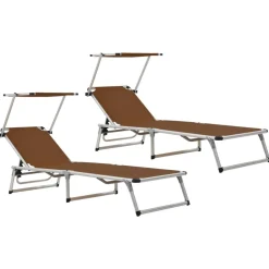 MAISON EXCLUSIVE - Chaises longues pliables et toit lot de 2 aluminium textilène