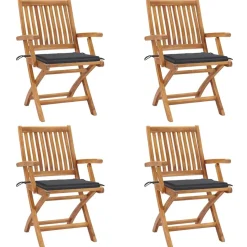 MAISON EXCLUSIVE - Chaises pliables de jardin avec coussins lot de 4 teck solide