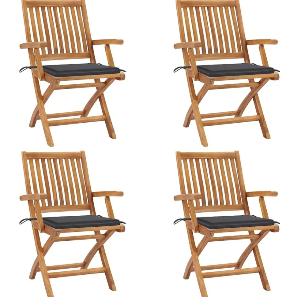 MAISON EXCLUSIVE - Chaises pliables de jardin avec coussins lot de 4 teck solide