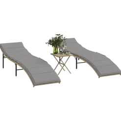 MAISON EXCLUSIVE - Chaises longues lot de 2 avec table beige résine tressée