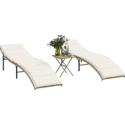 MAISON EXCLUSIVE - Chaises longues lot de 2 avec table beige résine tressée