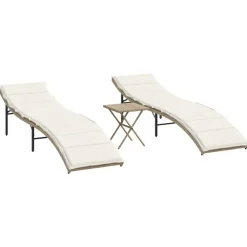 MAISON EXCLUSIVE - Chaises longues lot de 2 avec table beige résine tressée