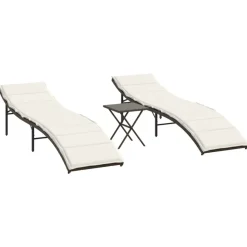 MAISON EXCLUSIVE - Chaises longues lot de 2 avec table marron résine tressée