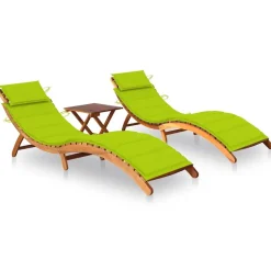 MAISON EXCLUSIVE - Chaises longues lot de 2 avec table et coussins acacia solide