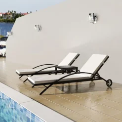 MAISON EXCLUSIVE - Chaises longues avec table résine tressée noir